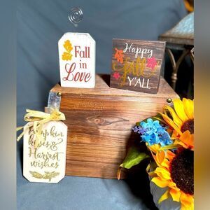 3 Fall in Love & More Signs Thanksgiving Autumn Home Wall Table Decor